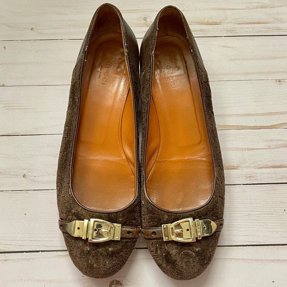 GUCCI Brown Imprint Flats Women's Size 10B - Picture 2 of 12